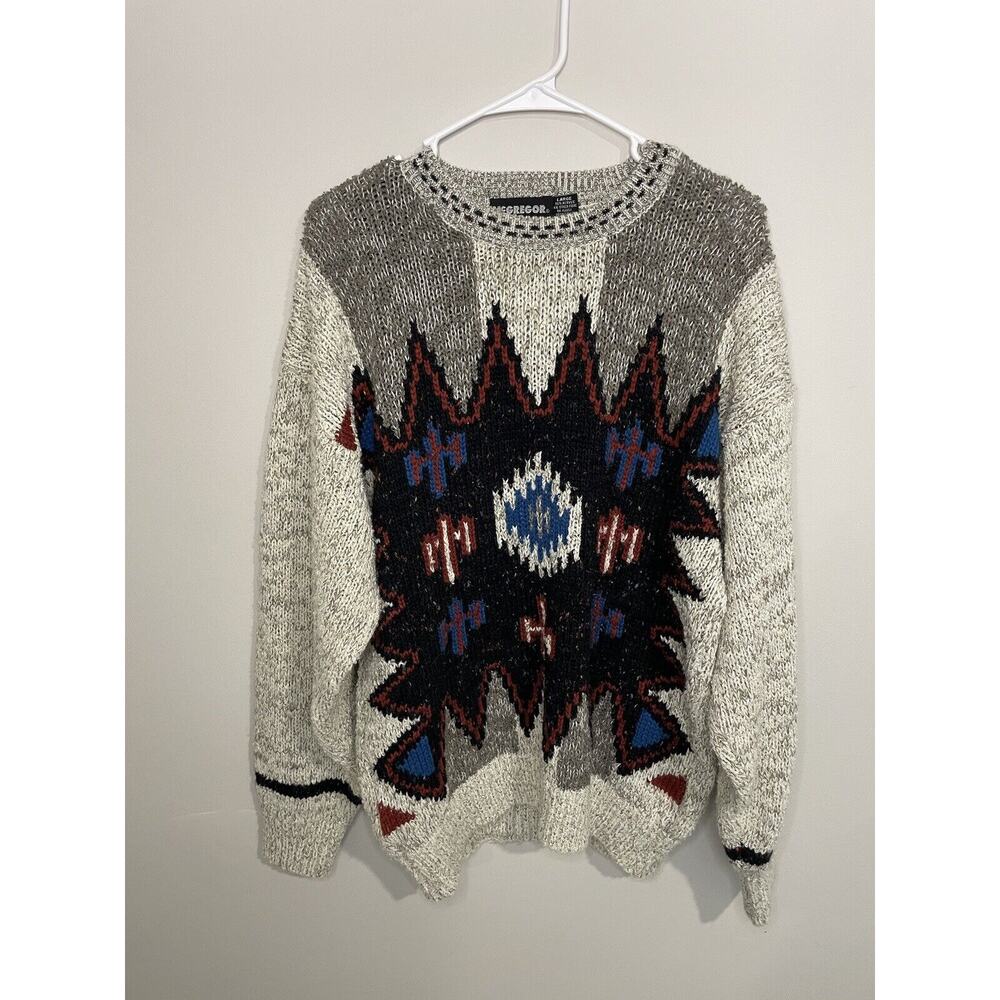Vtg 90s McGregor L Sweater Pullover Southwest‎ Geometric Knit Aztec